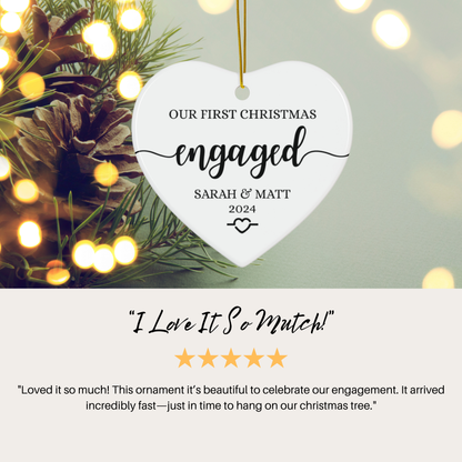 Personalized Engaged Christmas Ornament for Couples Gift for Engagement, Custom First Christmas Keepsake Ornament, Engagement Christmas Gift