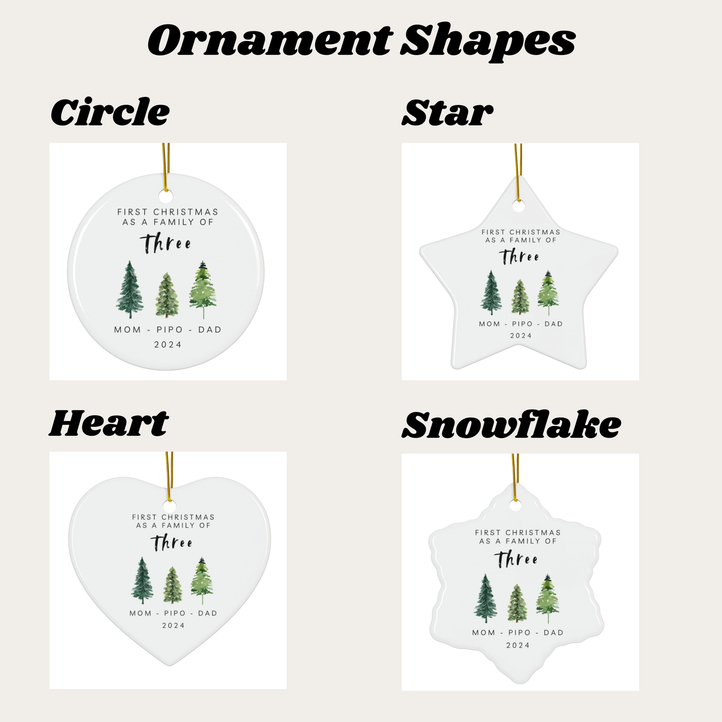 Family of Three Christmas Ornament Personalized, Custom Family Christmas Ornament, Family of 3, New Babie's First Chrismas Ornament 2025