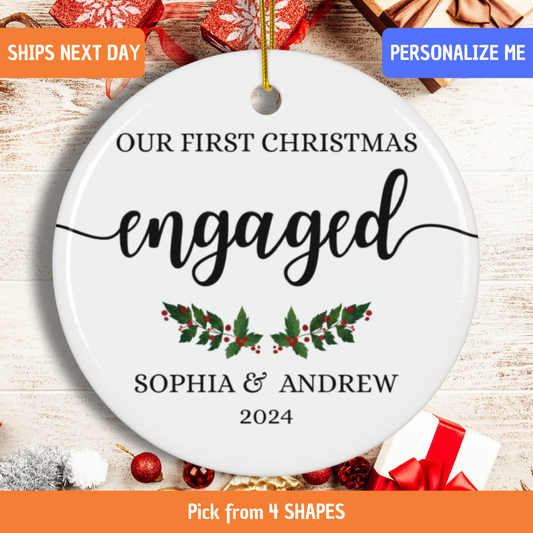 Personalized Engagement Christmas Ornaments for Couples Gift 2024, Custom First Christmas Keepsake Ornament, Engaged Gift for Couple