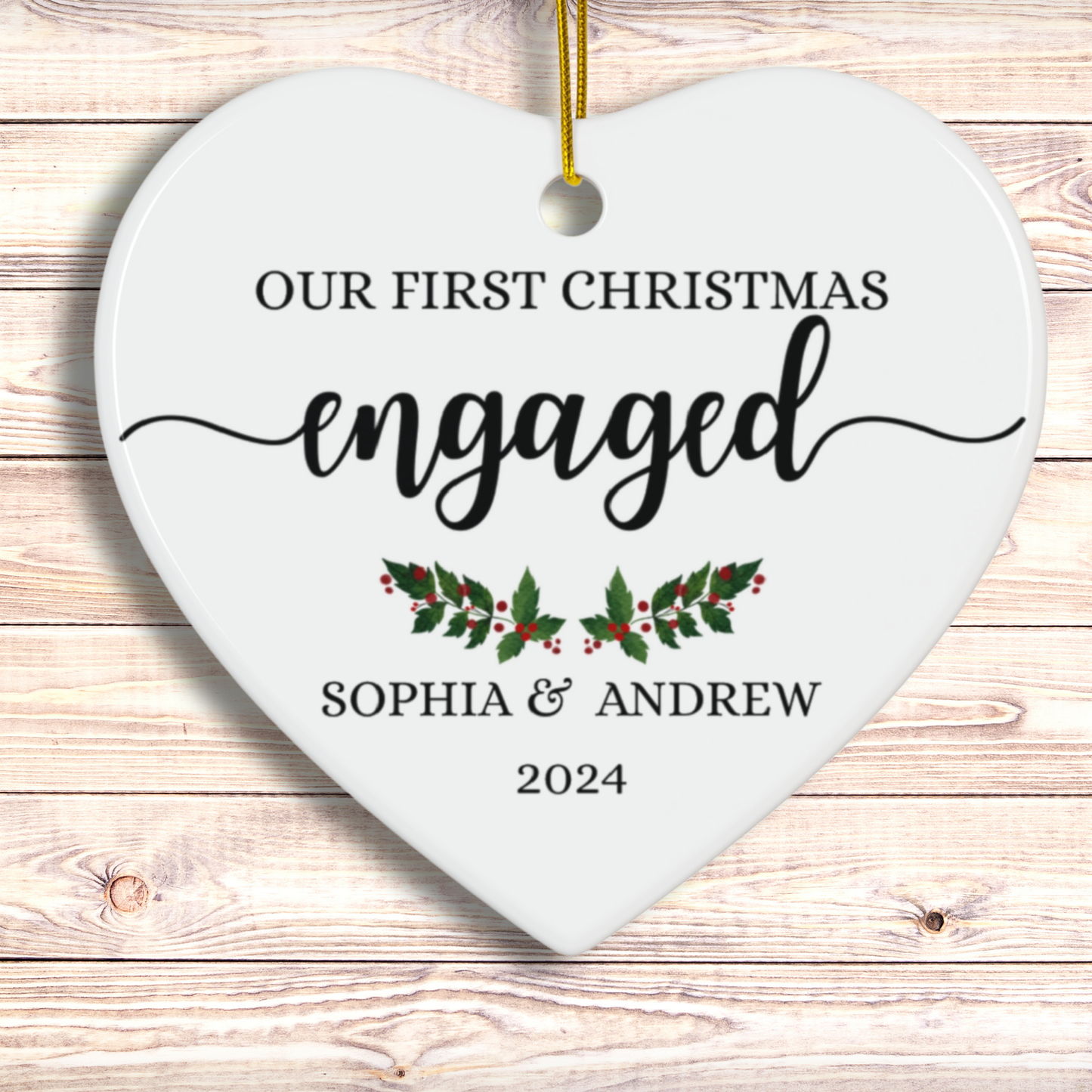 Personalized Engagement Christmas Ornaments for Couples Gift 2024, Custom First Christmas Keepsake Ornament, Engaged Gift for Couple