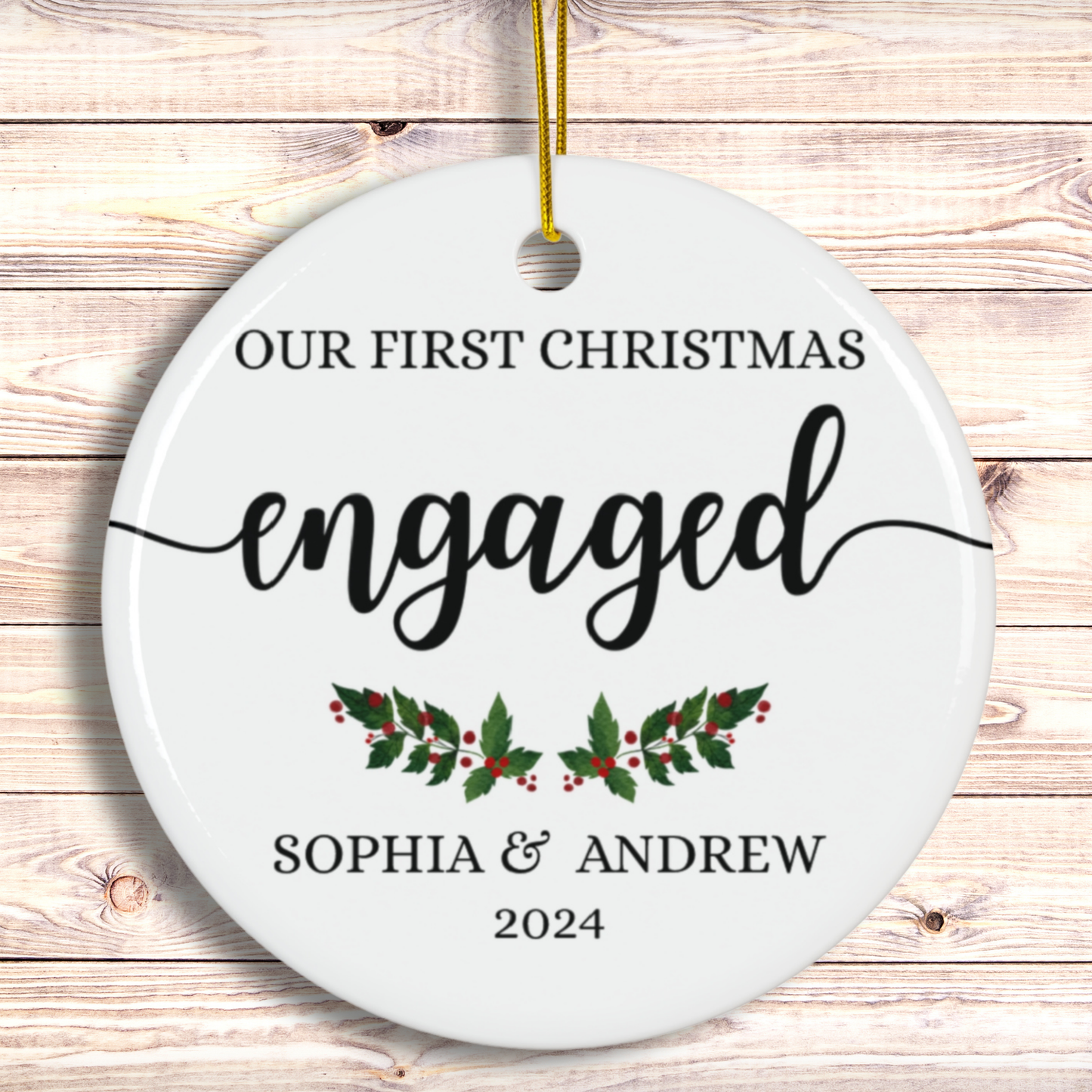 Personalized Engagement Christmas Ornaments for Couples Gift 2024, Custom First Christmas Keepsake Ornament, Engaged Gift for Couple