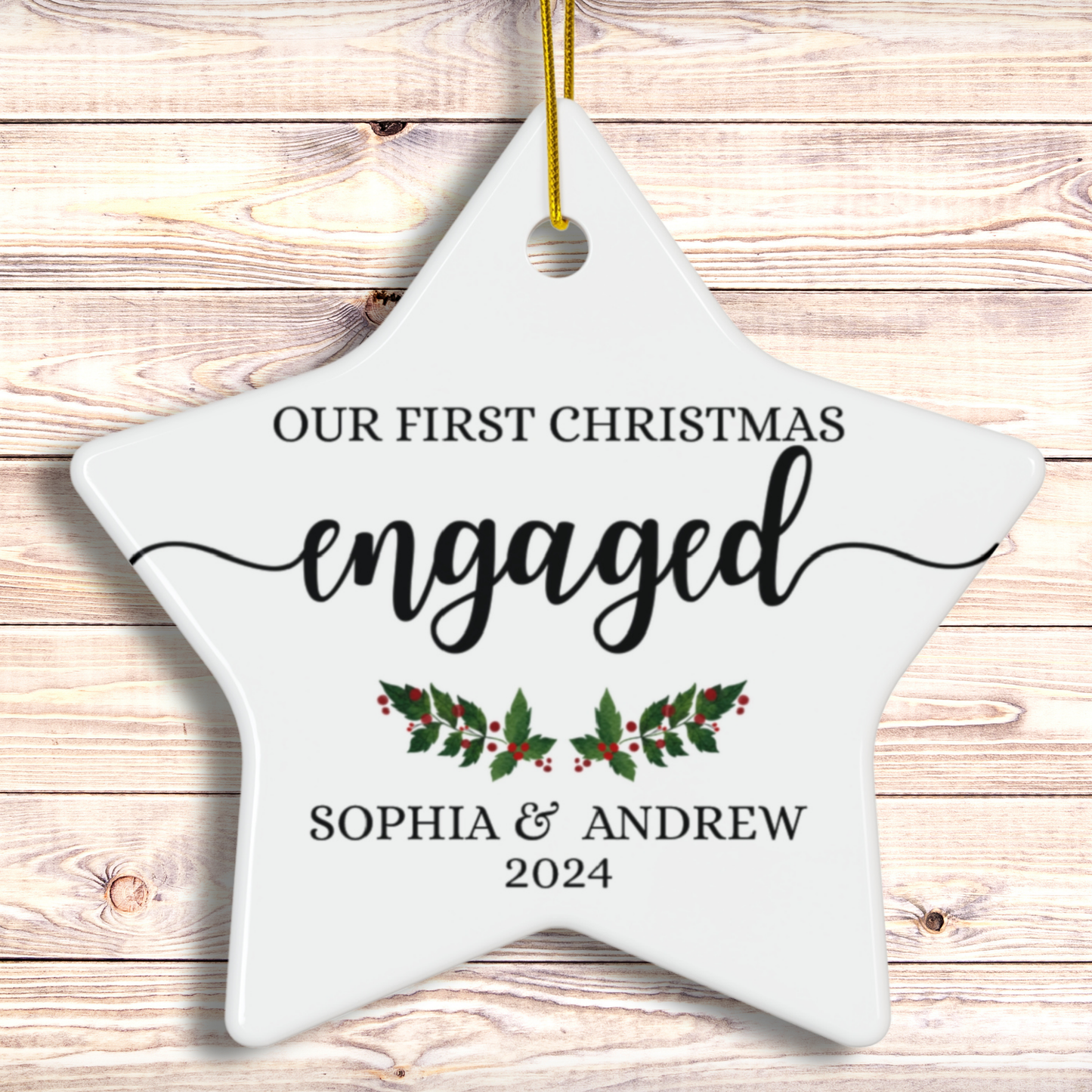 Personalized Engagement Christmas Ornaments for Couples Gift 2024, Custom First Christmas Keepsake Ornament, Engaged Gift for Couple