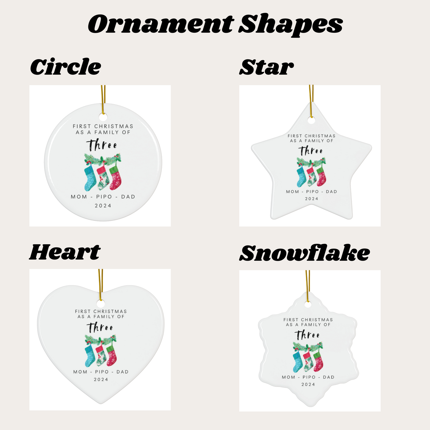 Family of Three Christmas Ornament Personalized, Custom Family Christmas Ornament, Family of 3, New Babie's First Chrismas Ornament 2024