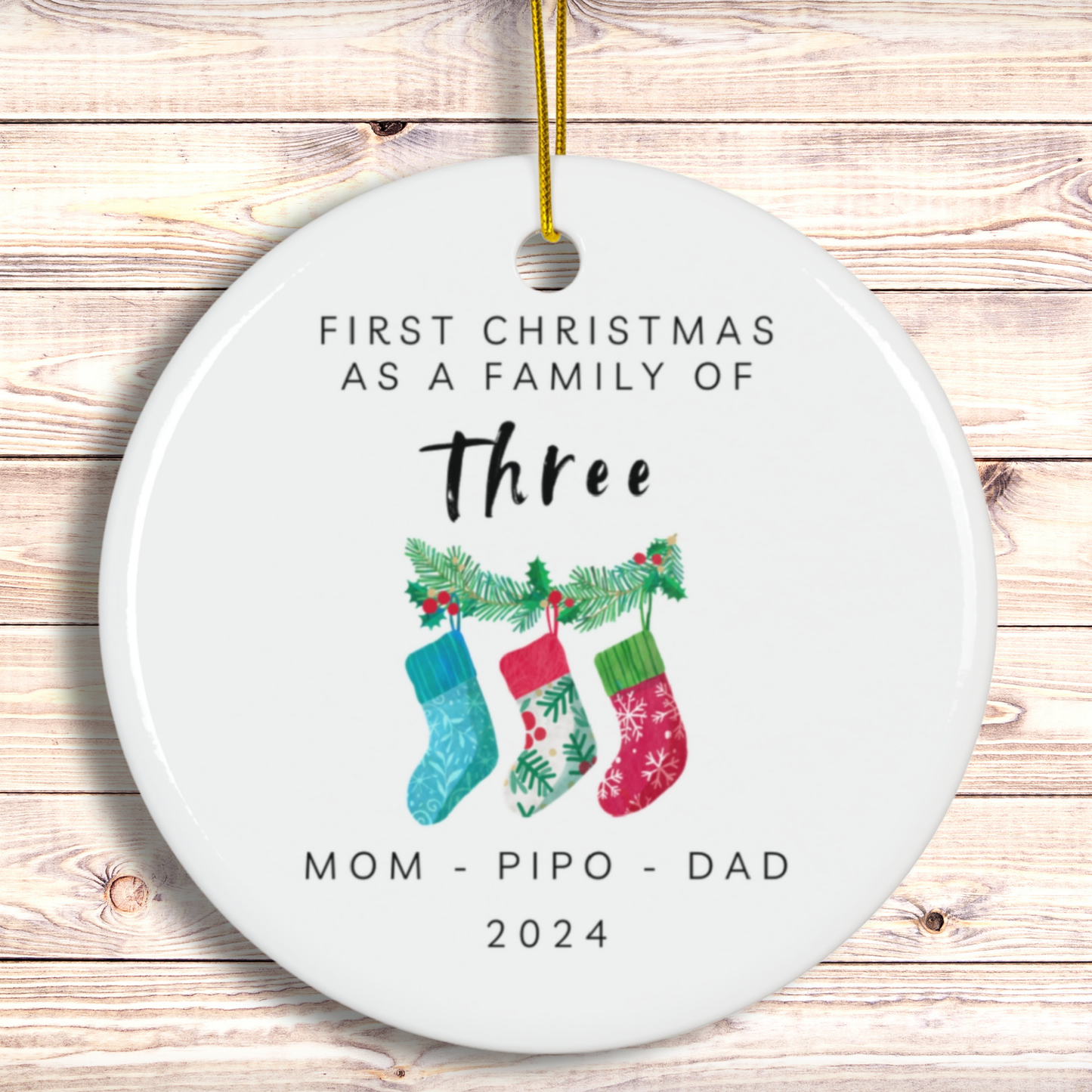 Family of Three Christmas Ornament Personalized, Custom Family Christmas Ornament, Family of 3, New Babie's First Chrismas Ornament 2024