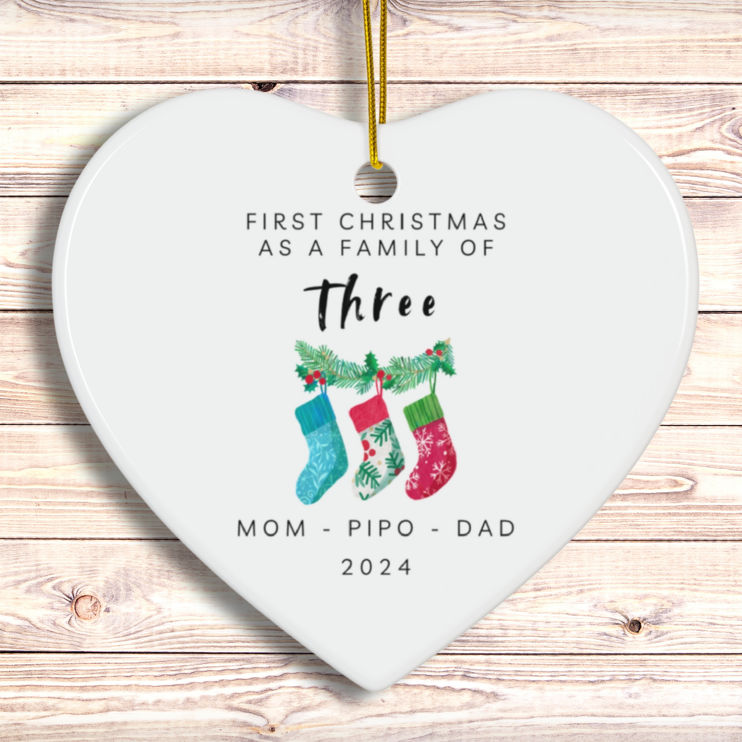 Family of Three Christmas Ornament Personalized, Custom Family Christmas Ornament, Family of 3, New Babie's First Chrismas Ornament 2024